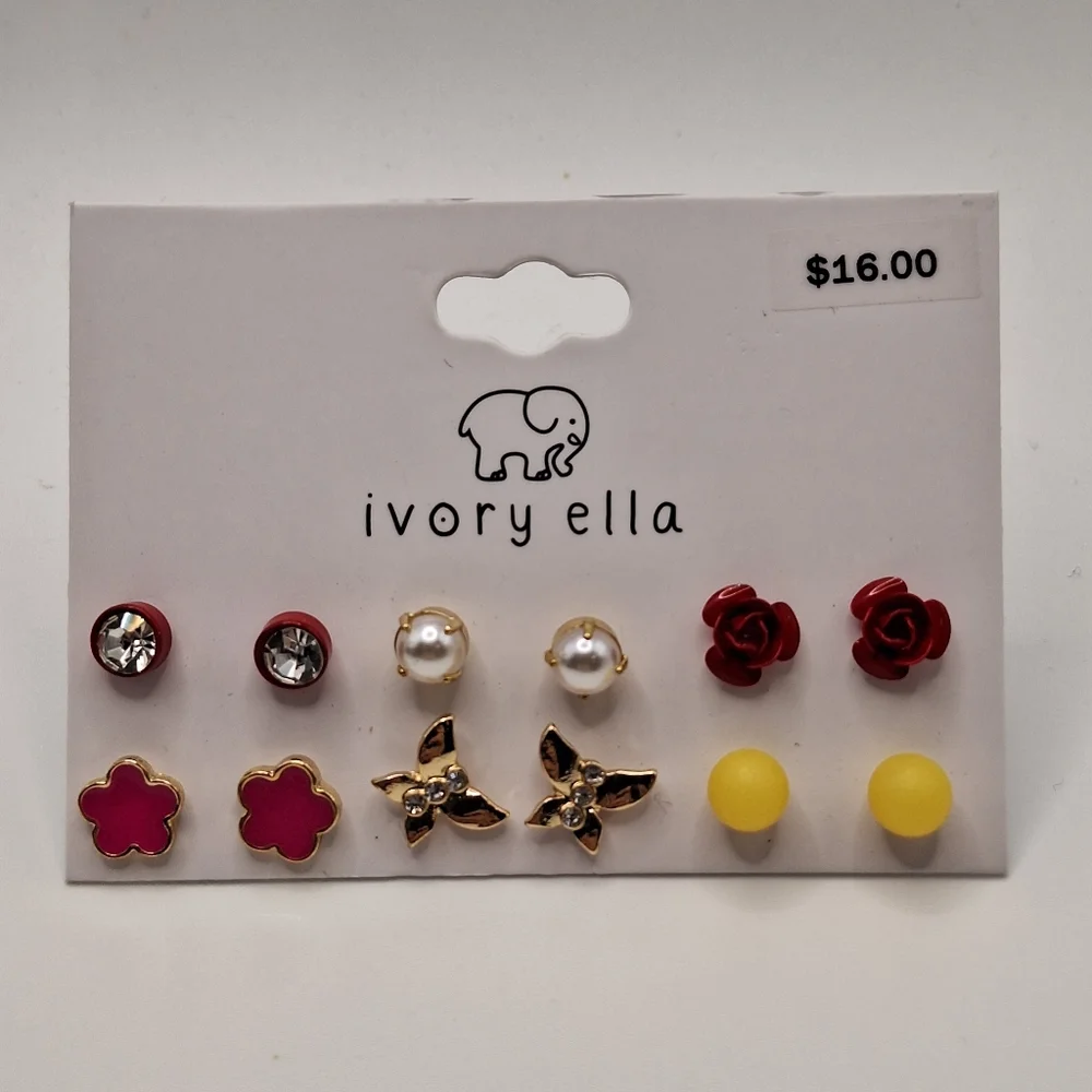 Ivory Ella Stud Earring Set | Mixed Color Flower Pearl Crystal Earrings | NWT